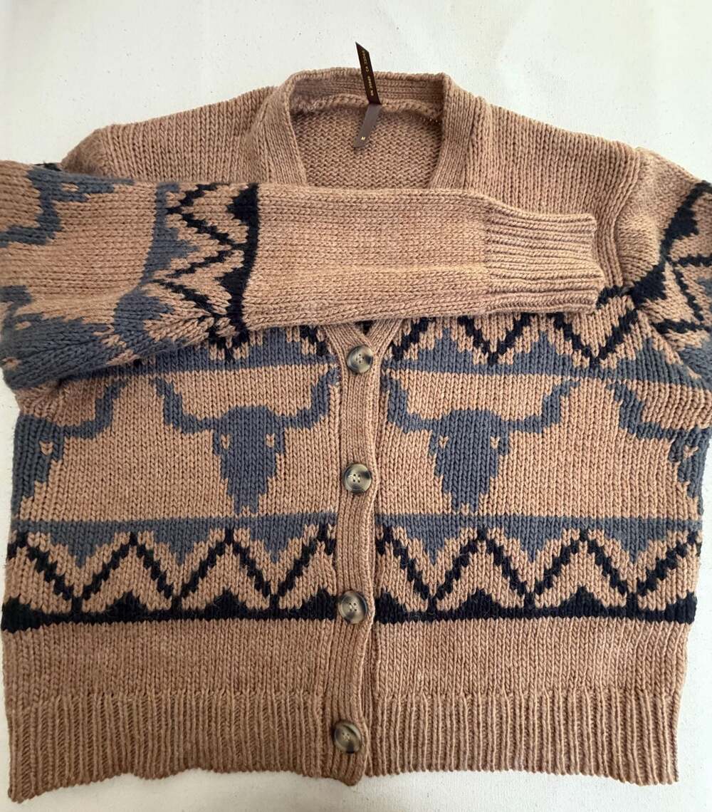 Stetson Steer Head Cropped Cardigan Brown Size M - Picture 9 of 14
